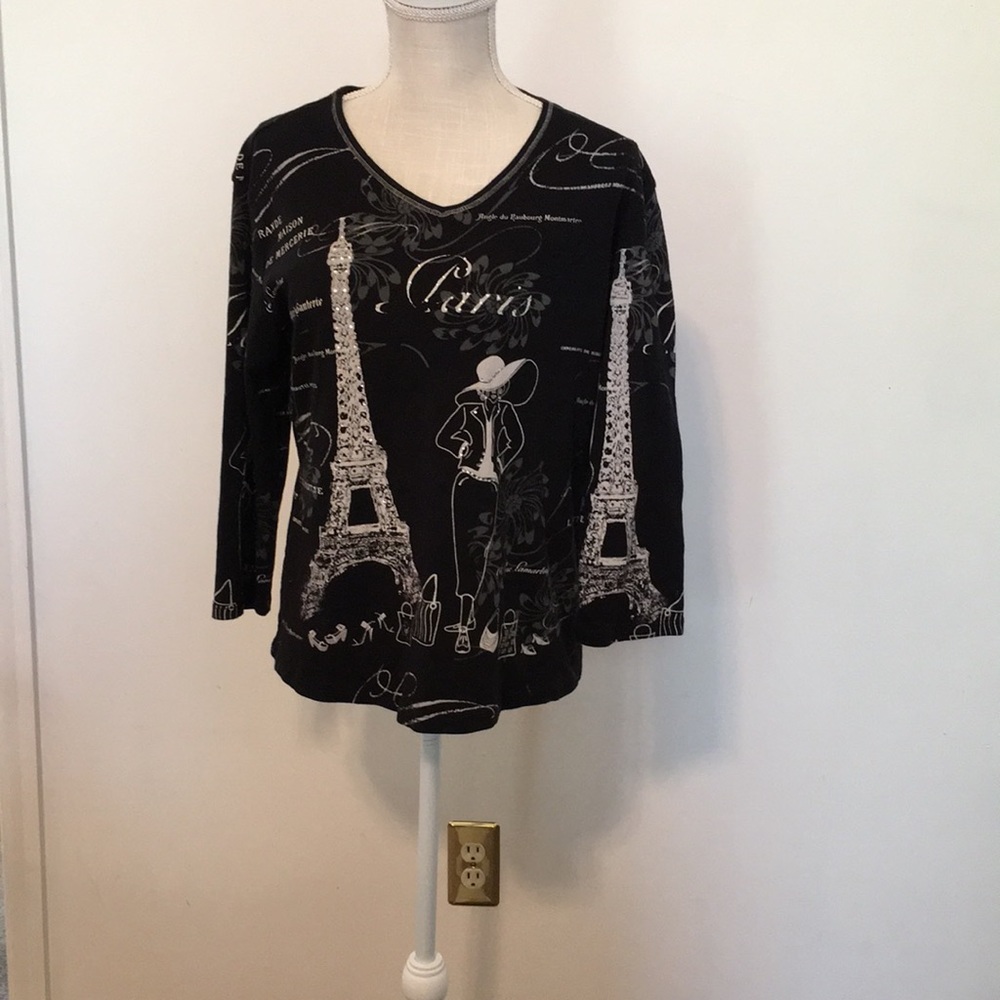 Paris black, tan sequin long sleeve T-shirt